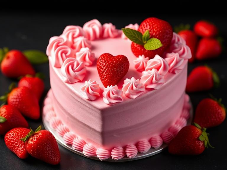 Pink Strawberry Heart — Heart Shape Cakes at Zim Zim Bakery